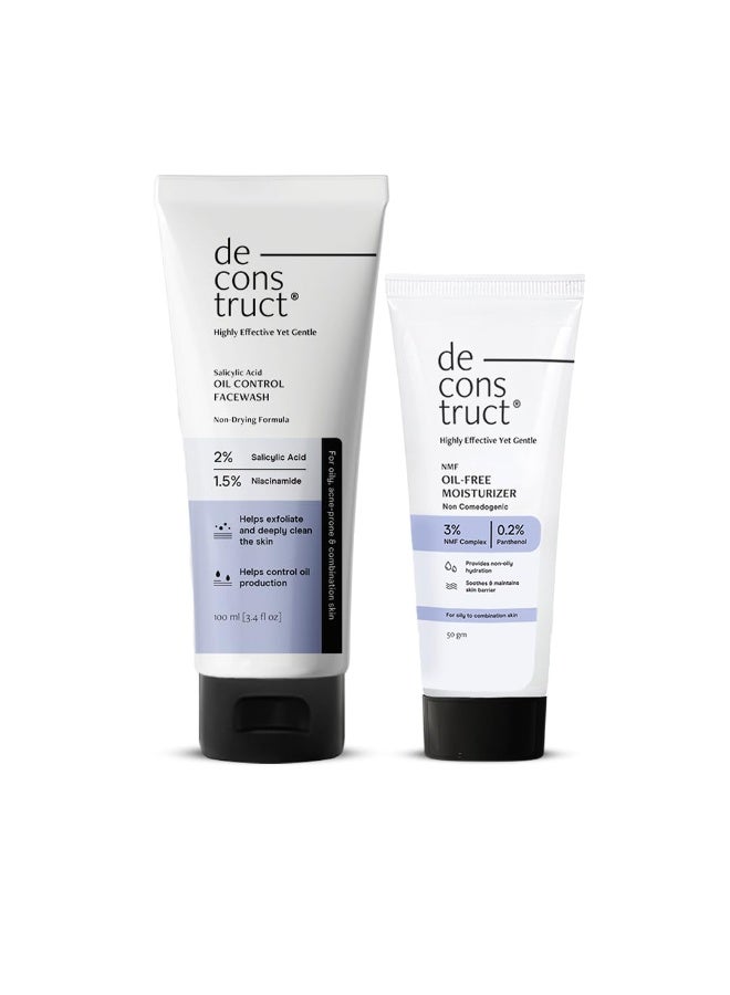 Deconstruct Cleanse & Hydrate Duo – Salicylic Acid Face Wash 100ml + Oil-Free Moisturizer 50g | For Oily, Acne-Prone & Combination Skin | Gentle Cleanse + Non-Oily Hydration | Unisex Skincare - Image 1